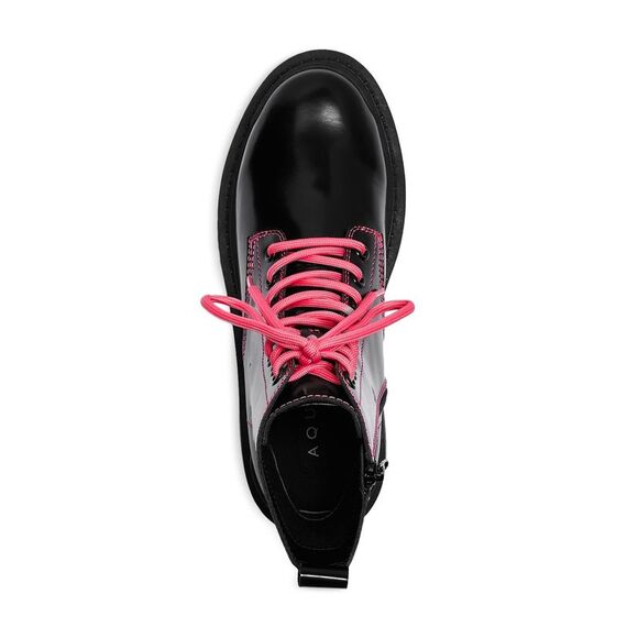 AQUA Womens Black Pull Tab Quinn Round Toe Block Heel Leather Combat Boots 7.5 M - Picture 3 of 4